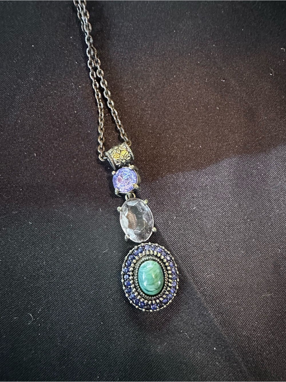 #JC32 Women's Green and Purple Stone Pendant Necklace